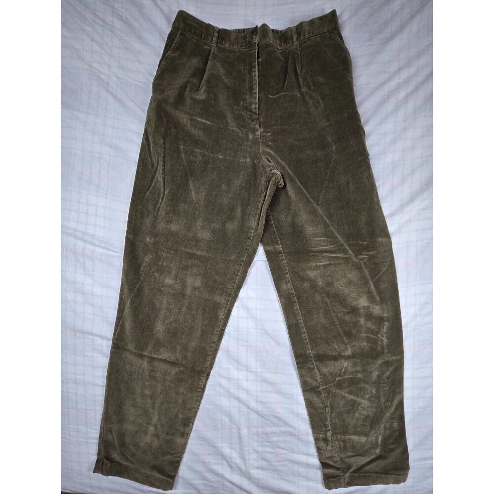 Vintage LL Bean Womens Green Corduroy Pants Stretch Waist 16 Tall